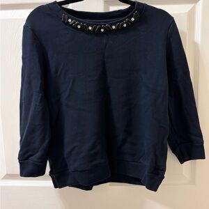 Banana Republic Navy Blue Embellished Crew Neck Sweater